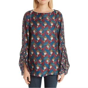 Lafayette 148 New York Women's‎ Emory Deco Blouse Ruffle Tulip Cuff Silk Top
